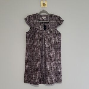 Cousin Earl Woven Plaid Mini Dress Medium Black White Pink Cap Sleeve Buttons